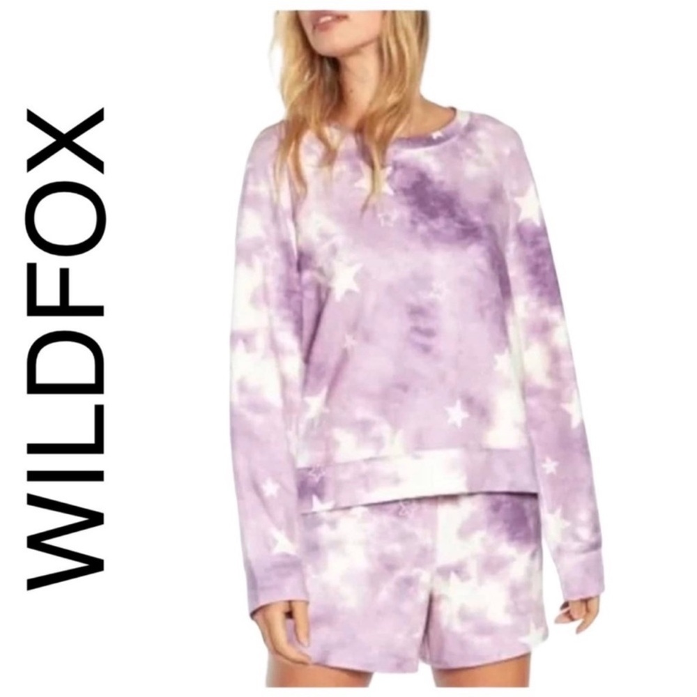 Wildfox purple white tie dye long sleeve sweatshirt star print